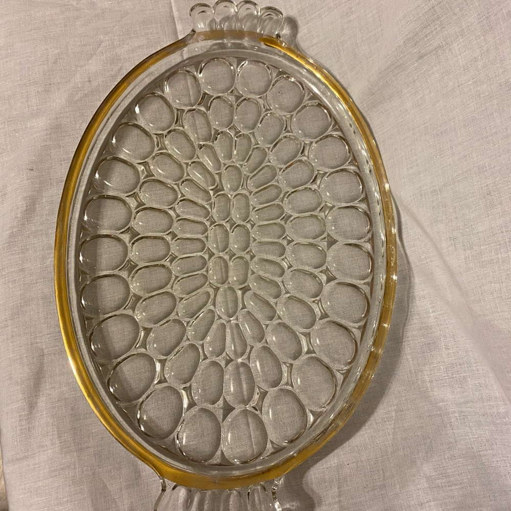 Vintage Jeanette Glass Thumbprint Oval Tray